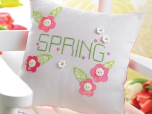 Spring Cross-stitched Cushion & Tag